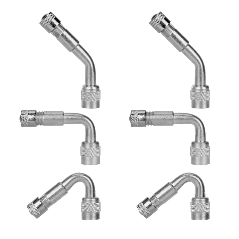 6 PCS Valve Stem Extenders, 45 90 135 Degree Angled Automotive Tire Valve Extension Adaptor, Universal Valve Stem Extension for Car Motorcycle Scooter, Car Accessories (Silver) Silver