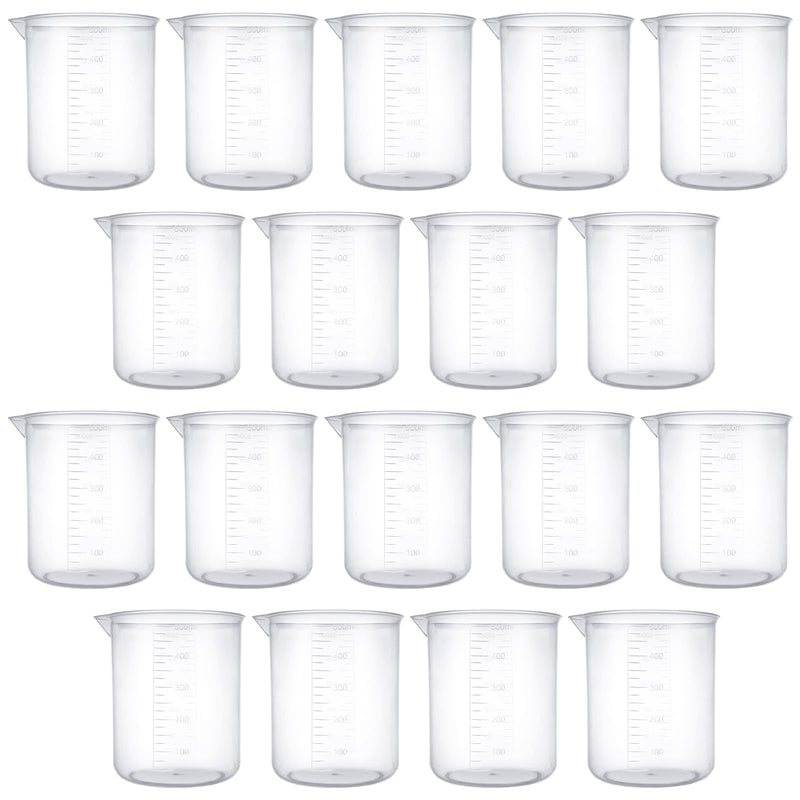 18 Pack Plastic Beakers 500 ml Graduations Premium Polypropylene Plastic Graduated Measuring Cups for Science Lab Equipment, Home Experiment, School Teaching Supplies Transparent