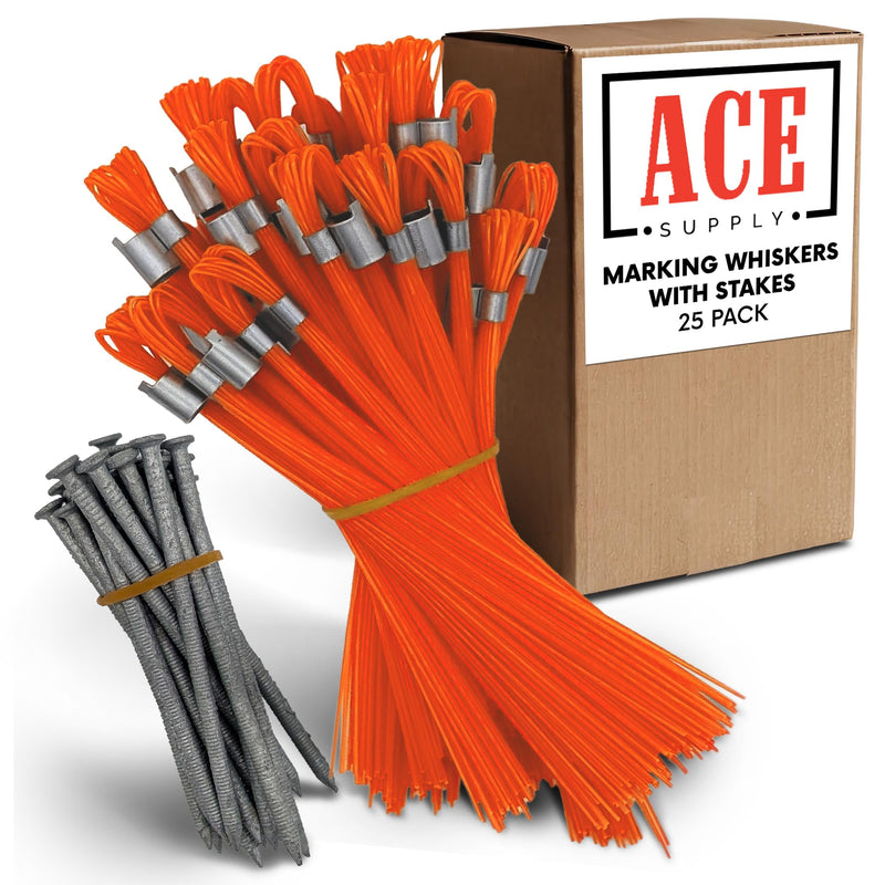 Orange Marking Whiskers With Stakes - 25 Pack - Durable Marking Whisker Set - Use Survey Whiskers As Ground Markers, Construction Markers, Or Trail Markers Orange
