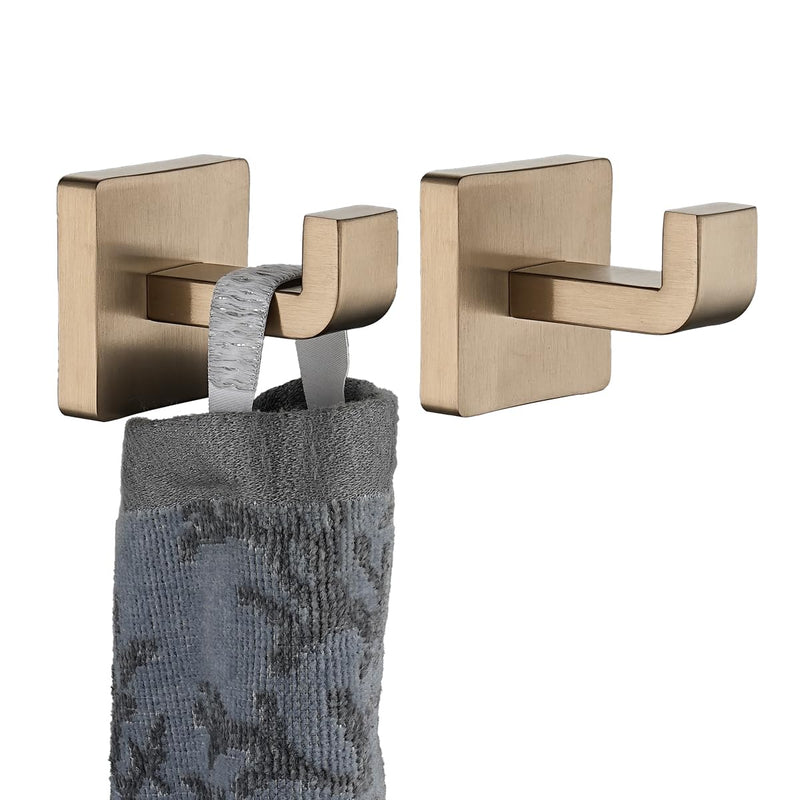 JQK Bathroom Towel Hook Champagne Bronze, Coat Robe Clothes Hook for Bathroom Wall Mounted (Pack of 2), SUS 304 Stainless Steel 0.8mm, TH250-CB-P2 2 Pack