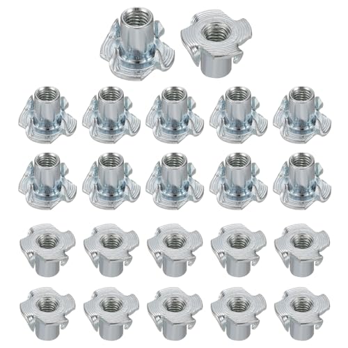 HARFINGTON M5x10mm T-Nuts 4 Pronged Tee Nut 0.57" x 0.39" Fully Thread Carbon Steel Inserts for Wood, Rock Climbing Holds, Cabinetry, Furniture 100pcs M5x10mm, 14.5mm