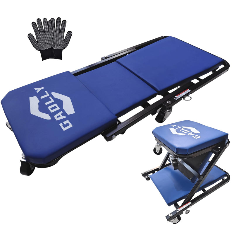Garage Shop Creepers, Foldable Z Creeper 2-in-1 for Car, 36" Adjustable Roller Garage Chair Lay Down or Sit, 330 LBS Capacity Under Car Roller Creeper with 6 Swivel Casters
