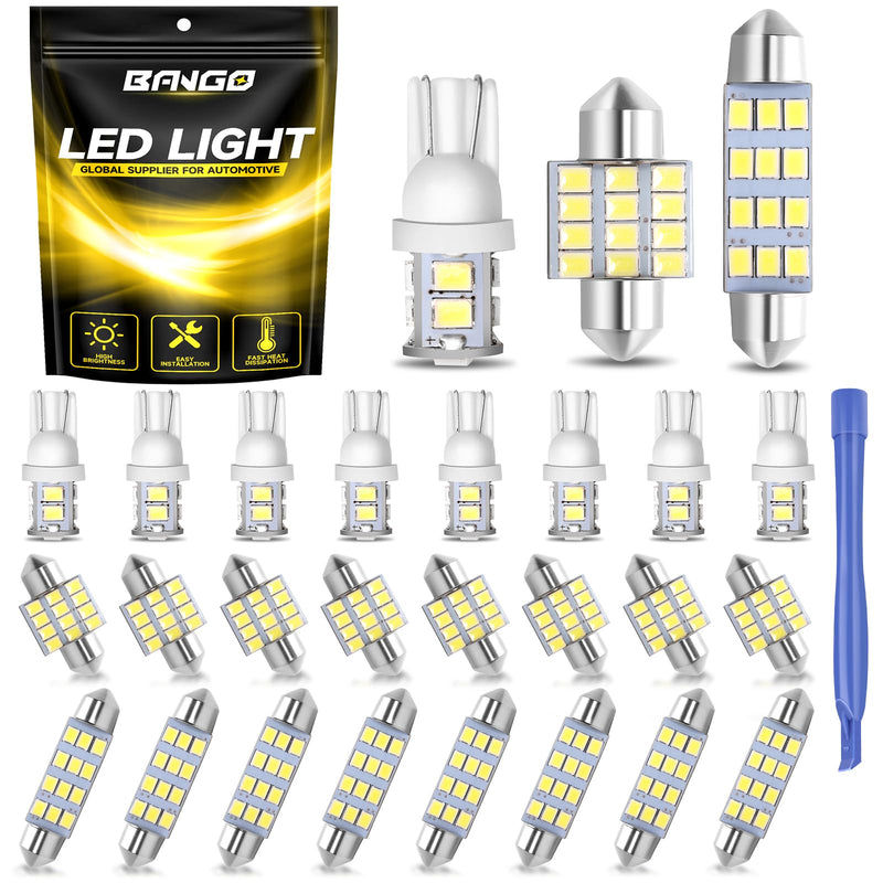 BANGO 24 Pieces Car LED Interior Light Bulbs, Non-Polarity Design with Removal Tool, Suitable for Car Dome Map Door Trunk License Plate Lights, Etc. (Xenon White)