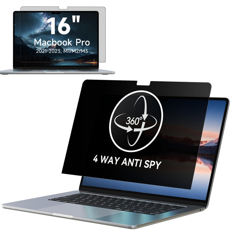 IPROKKO 360° Privacy Screen MacBook Pro 16 inch (2021, 2022, 2023,2024, M1, M2, M3, M4,Pro, Max), Matte Anti Glare Blue Light 16" Mac Scratch Resistant Laptop Screen Protector Filter 16inch