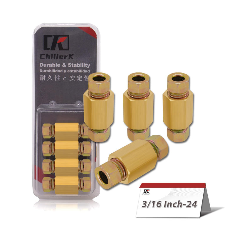 24 PCS 3/16" Brake Line Fittings Kit - 24 Threads Assortment for 3/16" Tube - Includes 8 PCS Unions, 16 PCS Nuts