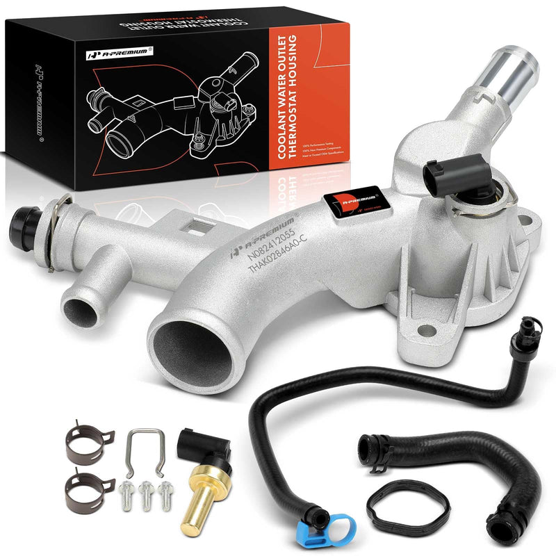 A-Premium Upgraded Aluminum Coolant Housing Water Outlet with Inlet Hose & Oil Cooler Hose Compatible with Chevy Cruze 11-15, Sonic 12-20, Trax 13-20 & Buick Encore 13-19 - L4 1.4L - Replace# 25193922