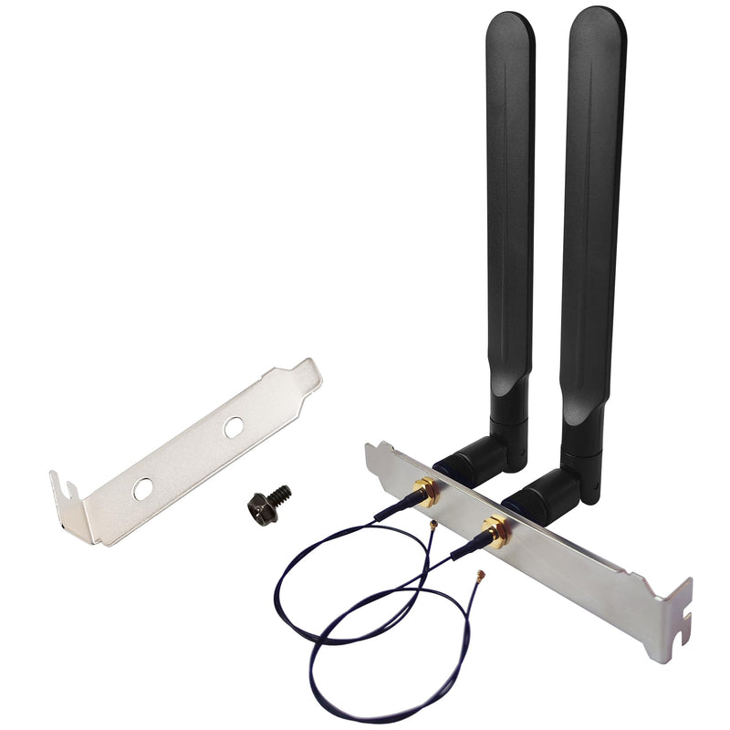 WiFi 6E Antenna Tri-Band 6GHz 5GHz 2.4GHz RP-SMA Male + 10in U.FL MHF4 to RP SMA Female Extension Cable + Computer Back Slot Cover Bracket