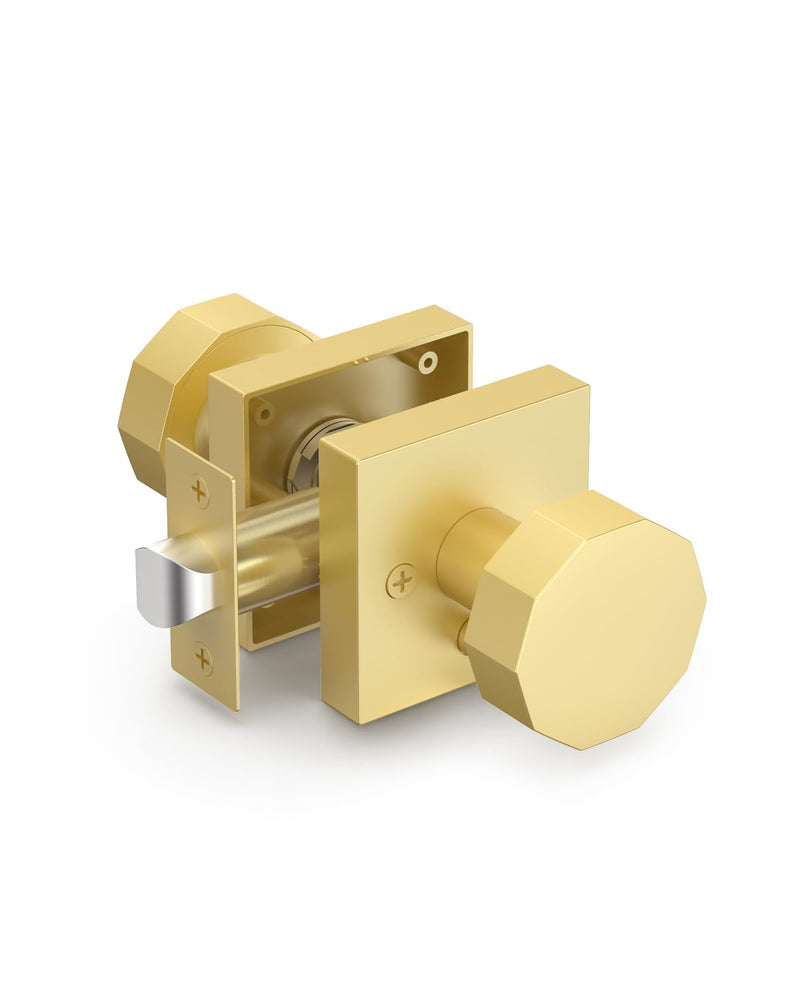 Asidrama 1 Pack Privacy Gold Door Knob with Lock, Brush Gold Door Knobs Interior for Bedroom or Bathroom, Heavy Duty Brush Gold Door Handle for Left Right Sided Doors 1pack Brushed Gold