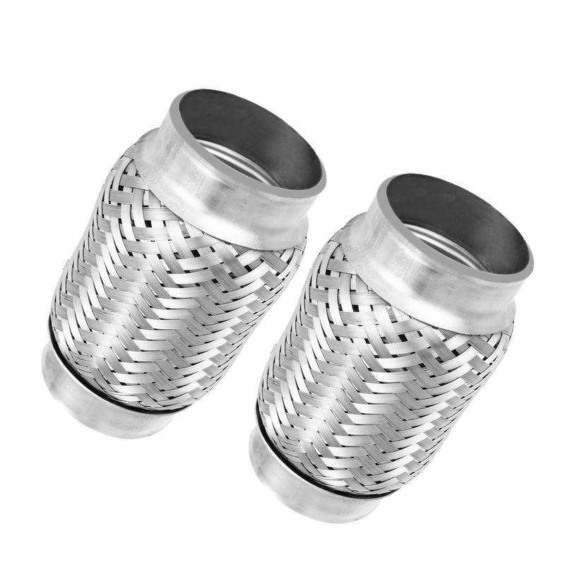 Exhaust Flex Pipe, 3" Double Braid Stainless Steel Flexible Pipe, Heavy Duty Exhaust Flexible Tube Overall Length 5.9"/150mm, 2PCS 3''