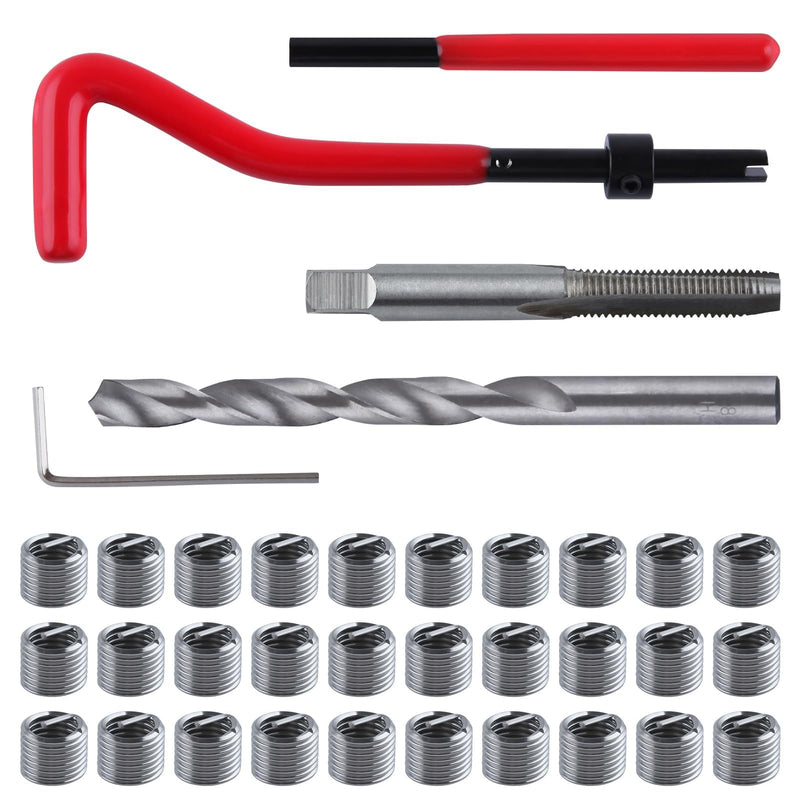 30 Piece M8x1.25 Helicoil Thread Repair Kit, Metric Helicoil Repair Kit with HSS Drill Bits Thread Inserts Taps Breakoff Installation Tools, Portable Rethreading Tool Kit for Auto Repairing M8 x 1.25mm