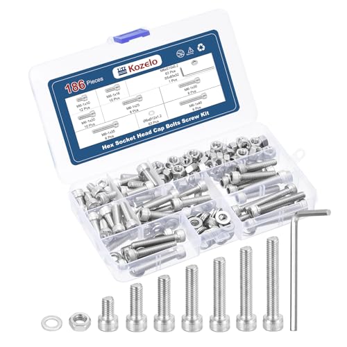 186pcs Socket Head Cap Screws Bolts Nuts Kit M6 304 Stainless Steel M6x10/16/20/25/30/35/40mm 186