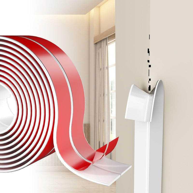 Wall Corner Protector Self-Adhesive Flexible – Durable Rubber, Furniture Edge Guard, Easy to Install, White, Prevents Wall Damage, Ideal for Home or Office Use 1.6in×20ft Flat