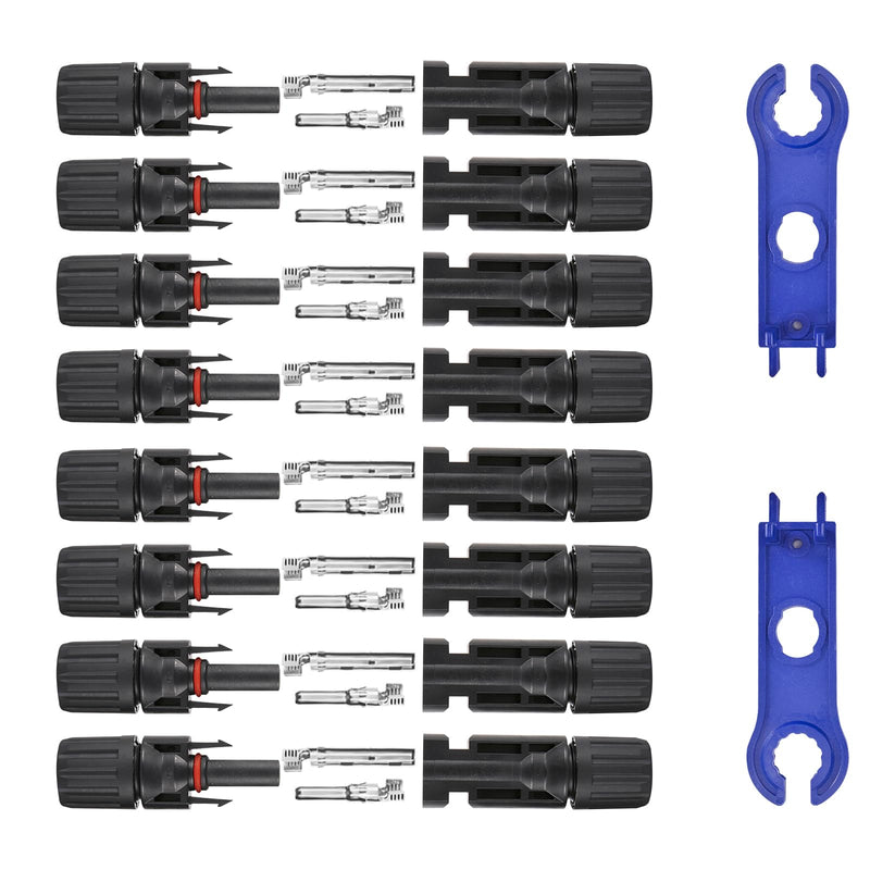 16 PCS Solar Panel Connectors, Male/Female IP67 Waterproof 1000V 30A Solar Cable Connectors (8 Pairs) with 2 Spanners（10AWG） 8 Pairs