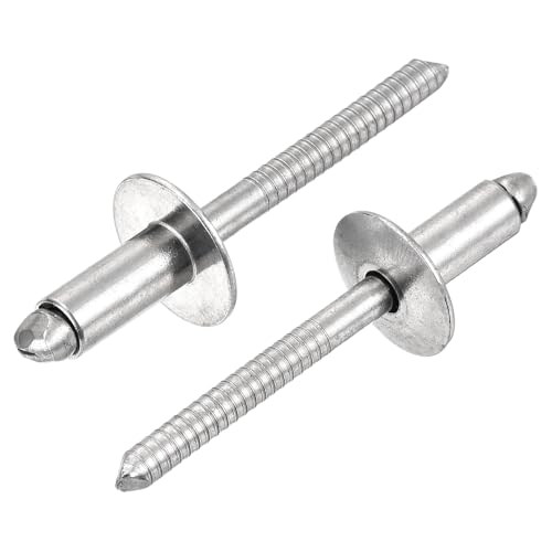 uxcell 25Pcs 1/4"x1/2" 304 Stainless Steel Large Flange Round Head Rivets, Large Cap Open End Blind Rivets for Construction, Automotive Manufacturing, Aerospace, Shipbuilding (Silver) 1/4"x1/2"