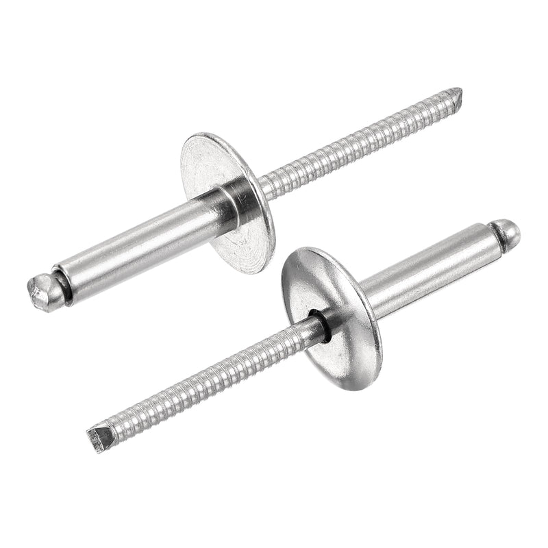 uxcell 100Pcs 3/16"x3/4" 304 Stainless Steel Large Flange Round Head Rivets, Large Cap Open End Blind Rivets for construction, automotive manufacturing, aerospace, shipbuilding (Silver) 3/16"x3/4"