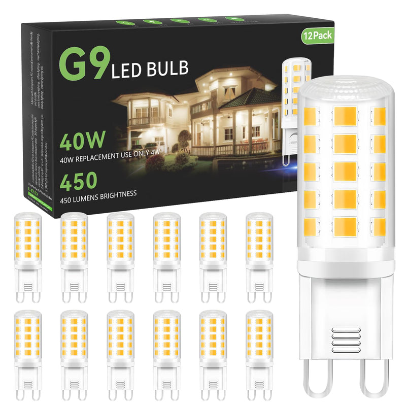TJOY 12 Pack G9 LED Bulb 4W, 40 Watt T4 G9 Halogen Equivalent, 4000K Neutral White, G 9 T4 Bi-pin Base Small Light Bulb for Crystal Chandelier, 120V 450 Lumen Energy Saving, Non-dimmable
