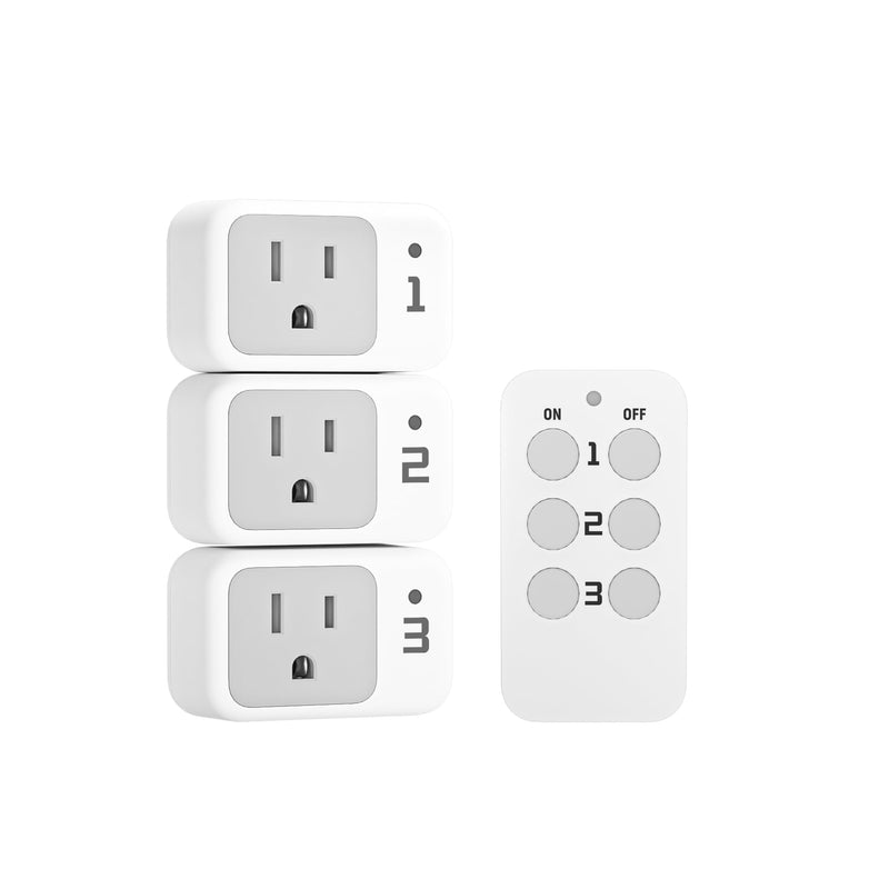 Remote Control Outlet, TESSAN Electrical Light Switch, Plug in Wall Plug with ON/Off Switch for Indoor String Lights, Lamps, Home Small Appliances, 100ft Range (1 Remote + 3 Outlets) Rectangle-1 remote+3 outlet