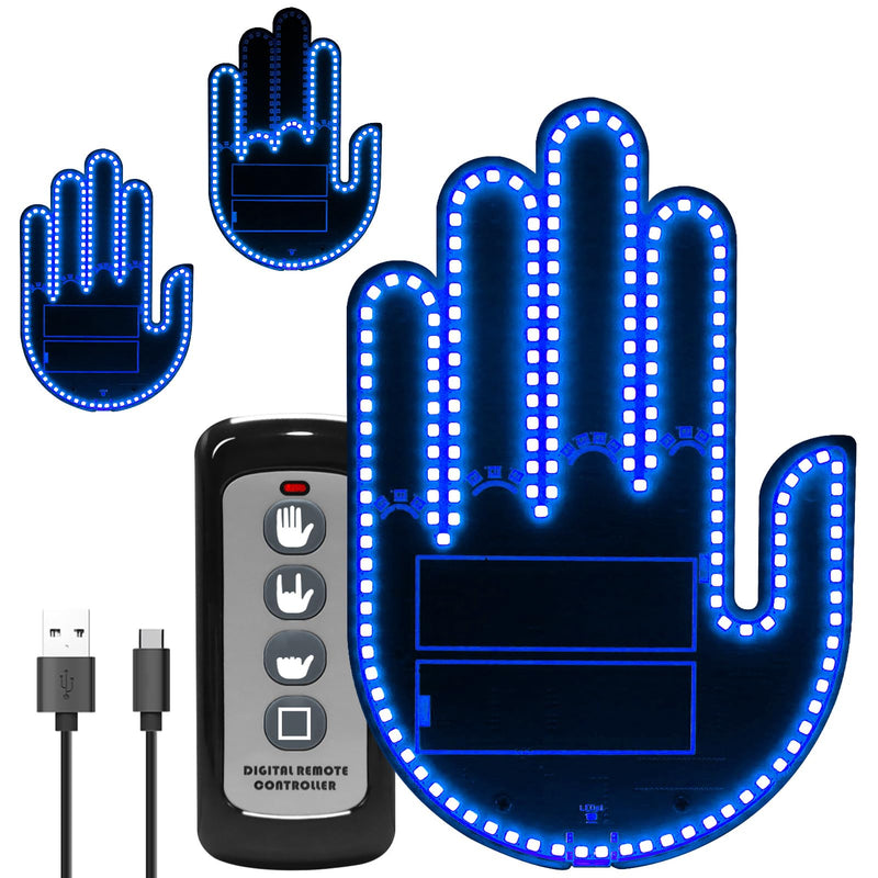 ISUNMEA LED Gesture Car Lights with Remote Control and Stereoscopic Appearance for Car, Rechargeable Finger Decorative Car Lights (Blue) Blue