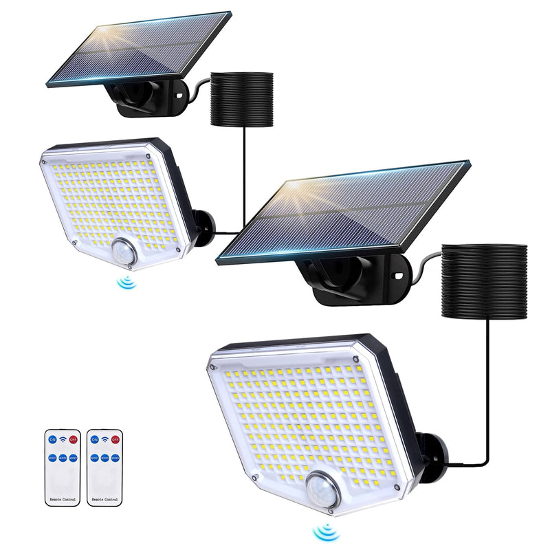 153 LED Solar Wall Lights, 180°Beam Angle Solar Security Lights Outdoor, Solar Powered Motion Sensor Lights Outside with Remote, Waterproof Flood Light for Porch, Patio,Yard,Garage,2 Pack 2