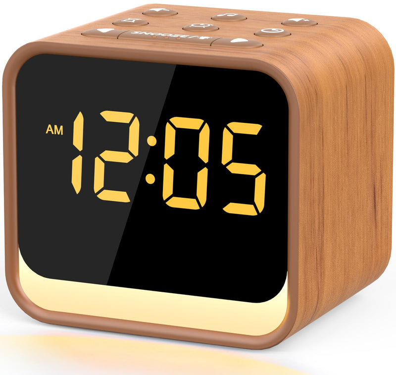 Housbay Wooden Sound Machine Alarm Clock for Bedrooms - Gentle Wake-Up with Birdsong, White Noise for Sleeping, Small Digital Clock for Phone-Free Routine Oak