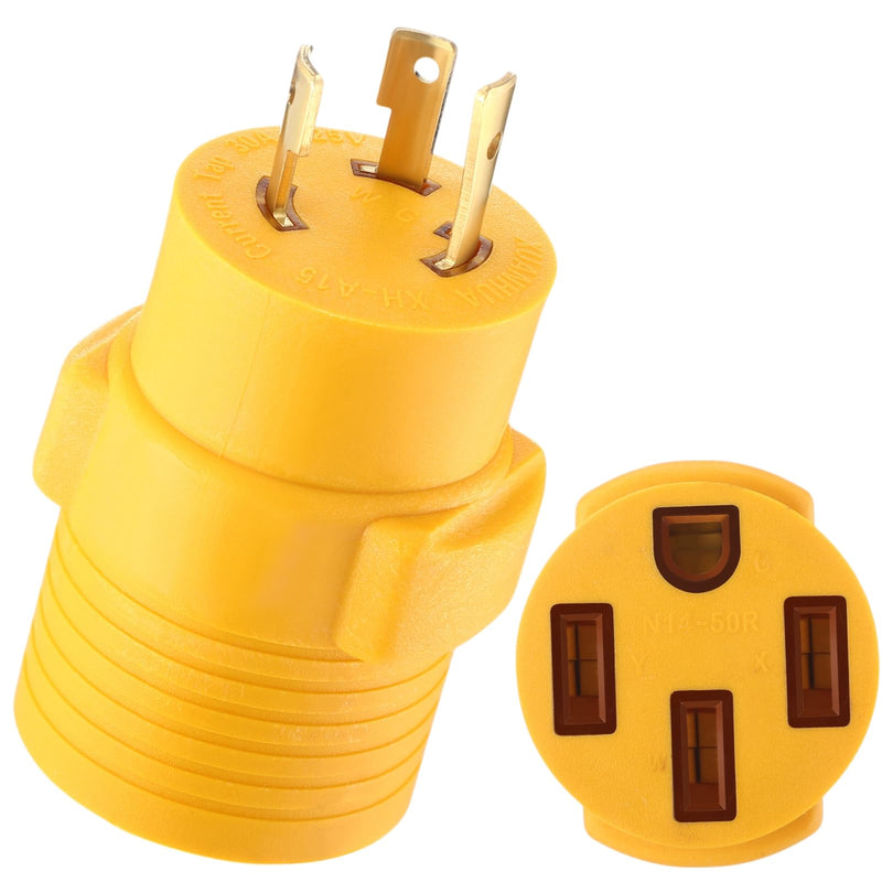 Kanayu 30 Amp to 50 Amp RV Generator Adapter Compatible with NEMA L5-30P to 14-50R, 30 Generator to 50 RV Trailer Campers, 3 Prong L5-30P Lock Male to 4 Prong 14-50R Female Adapter