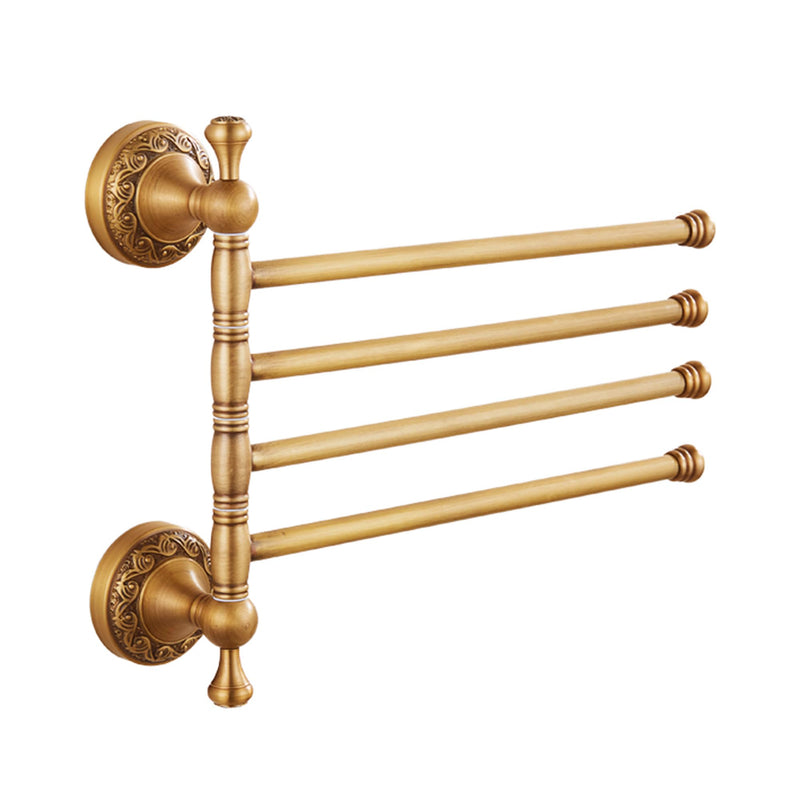 Wall Mounted Bathroom Folding Towel Rack, 4 Towel Bars Antique Brass Pattern Carving,Brushed Bronze Folding 4 Towel Rack