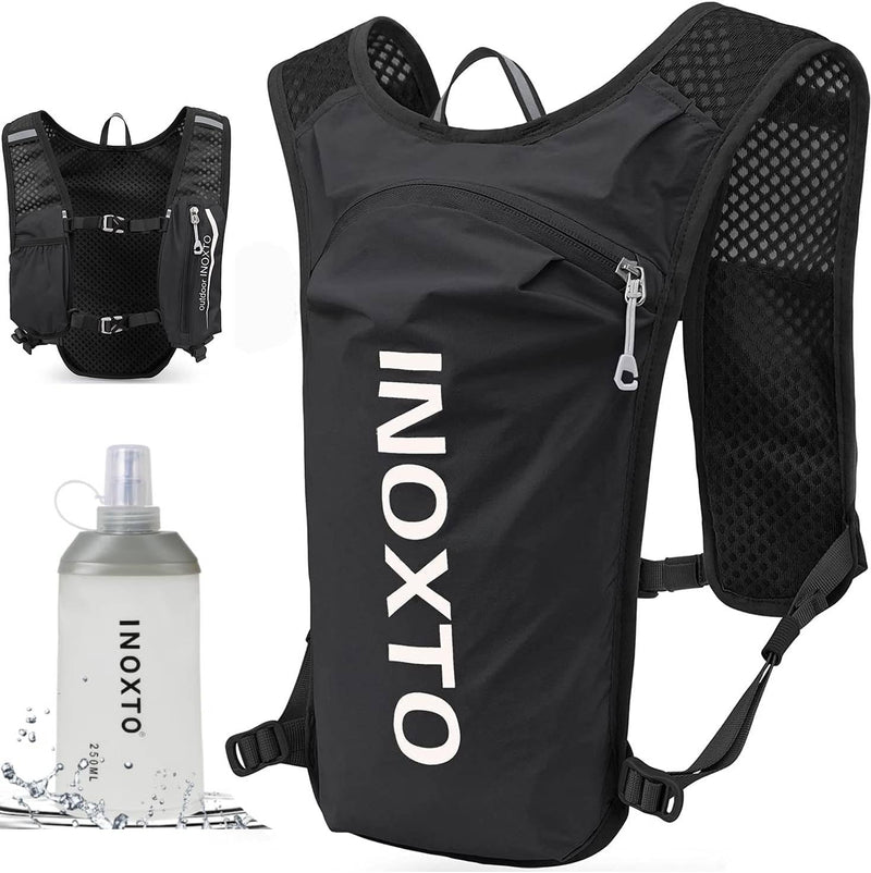 INOXTO Running Hydration Vest ,Lightweight Insulated Pack with 250ml Soft Flask Daypack for Hiking Trail Running Cycling Race Marathon for Women Men Black white standard