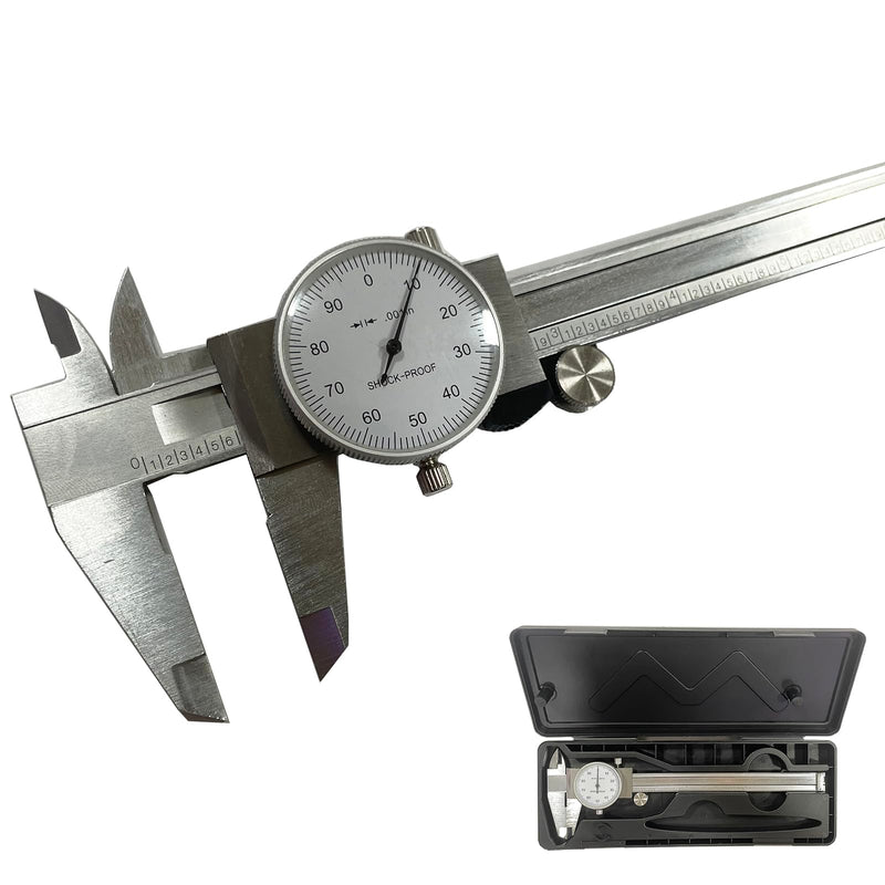  [AUSTRALIA] - 6 Inch Dial Caliper, MFQNENLK 4-Way Measurement Calipers, 0.001 Accuracy Imperial Shockproof Measuring Tool with Plastic Case (Dial Caliper 0-6" Range) Dial Caliper 0-6"