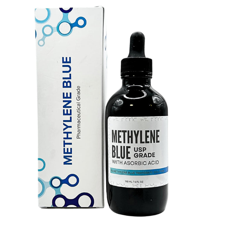 BACTERIOSTATIC Light Blue Leucomethylene Methylene Blue 4oz with Asorbic Acid 1% Solution -Reduced Form of The Methylene Blue with Higher Bioavalibility, Color Same Potency