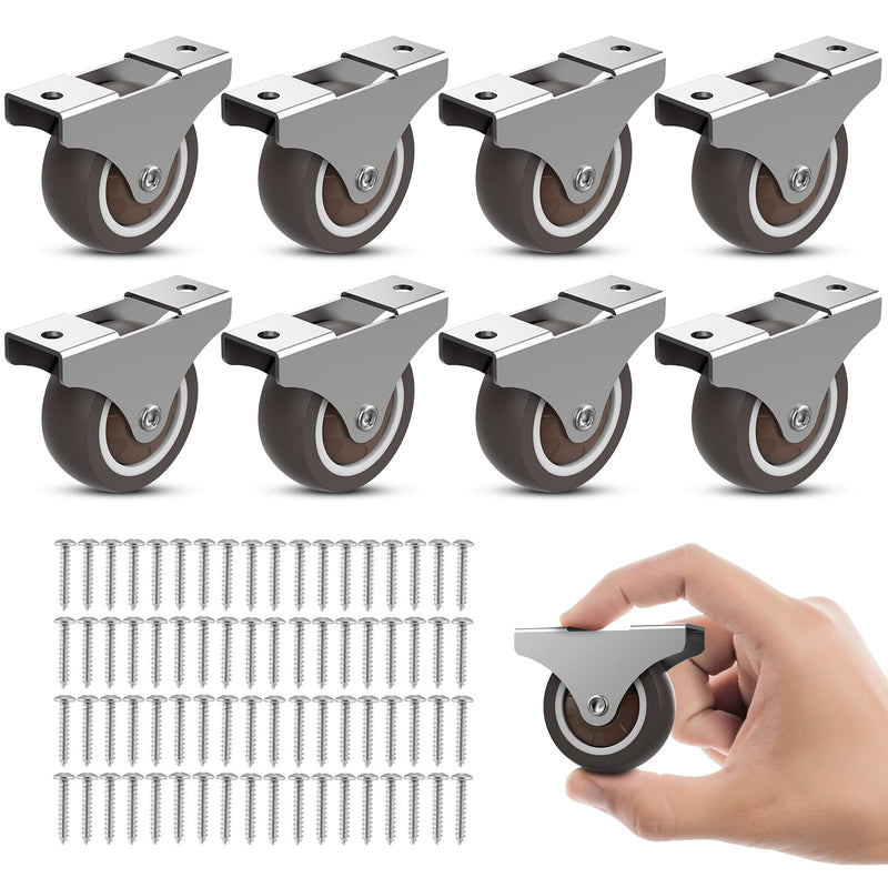 2 Inch Fixed Caster Wheels Low Profile for Furniture Drawers Storage Bins (Brown 8PCS) Brown 8PCS 2 inch