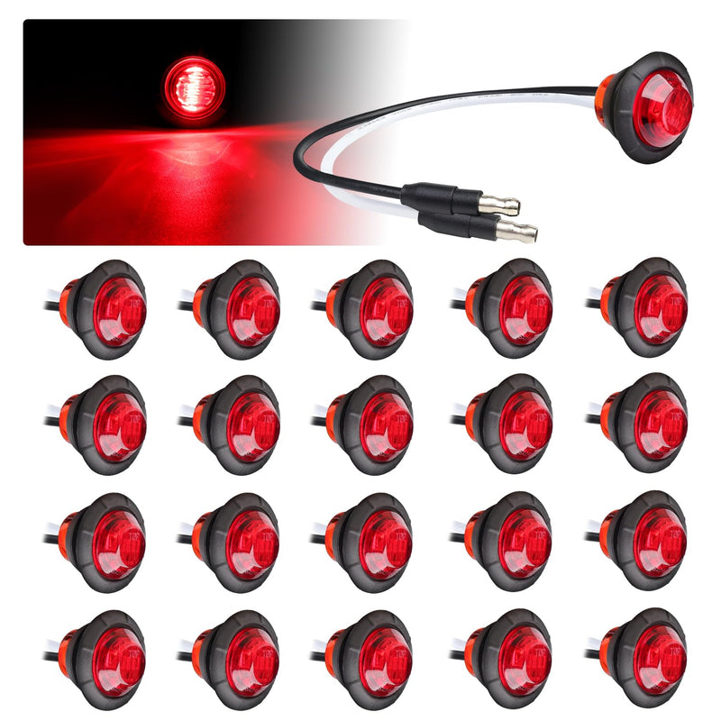 TMH 3/4 Inch Mini Red Light 3 LED with Connector Plug Clearance Markers Side Marker Indicator Lights Mini Round Front Rear with Grommet for Truck Trailer Lorry Bus 12V DC (Pack of 20) Pack of 20 Red (20 Pcs)