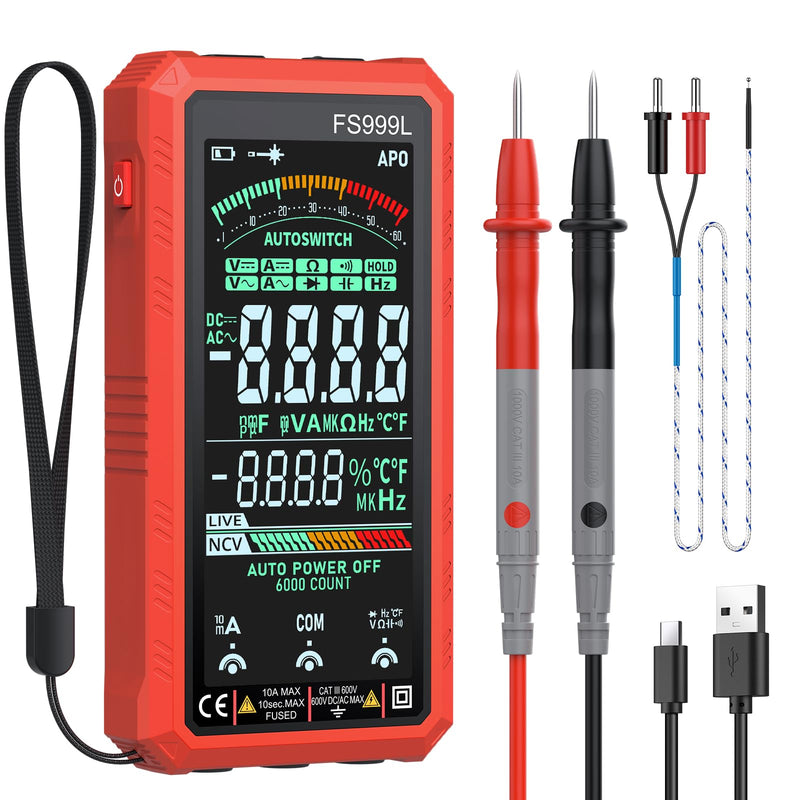 Proster USB C Rechargeable Smart Multimeter with 5.0 Inch Color Screen - 6000 Count Smart Multi Testers, True RMS Autoranging Multimeter, NCV Capacitance, CAT III 600V Safety