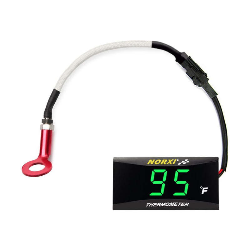 Motorcycle Engine Temperature Meter Fahrenheit, Over-Temperature Alert, Engine Temperature Gauge with Probe Sensor Adapter for Most Marine ATV Generator Lawn Tractor Motorcycle(Green,10mm Sensor) Green 10mm