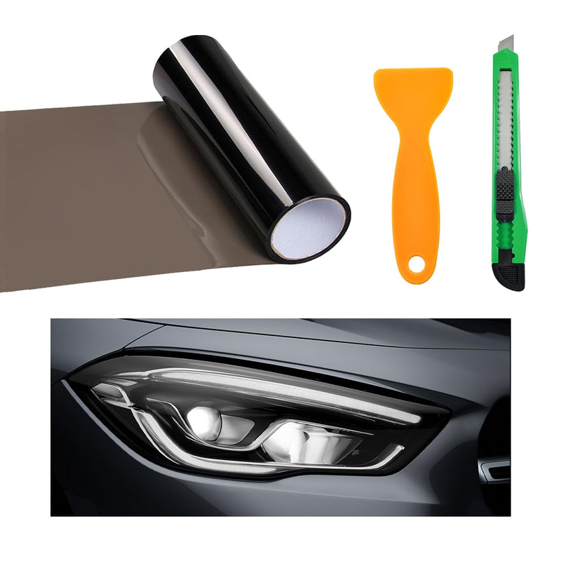 Car Light Tint Film, 46.8" × 11.8" Extra-Wide Waterproof Headlight Taillight Tint Wrap Roll, Self Adhesive Film Sticker Sheet for Car Headlight Tail Lights with Squeegee+Cutter (Light Black) Light Black
