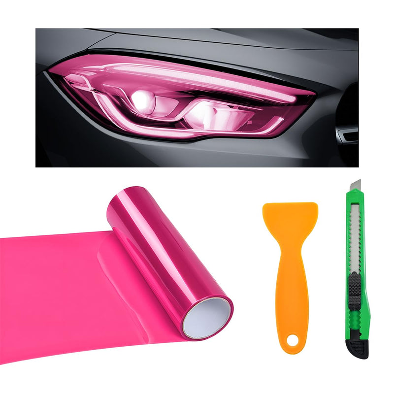 Car Light Tint Film, 12×48 Inch Tint Vinyl Wrap Film Roll with Squeegee and Cutter, Self-Adhesive Film Sticker for Car Headlights Tail Lights Fog Lights, Car Accessories (Pink)