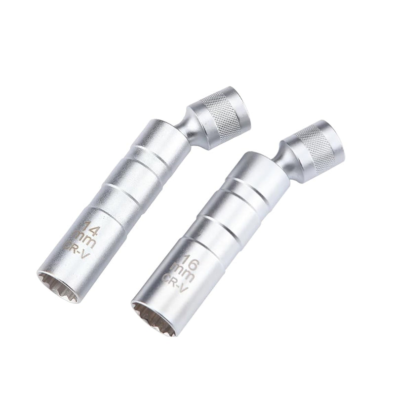 14mm&16mm （9/16"&5/8"） Magnetic Swivel Spark Plug Socket,Thin Wall 12 Points 3/8" Drive Spark Plug Socket,Car Tools,Magnetic Rotating,360-Degree Swivel,Suitable for Most Motorcycle,Car,SUV Short 2PC（14+16mm）