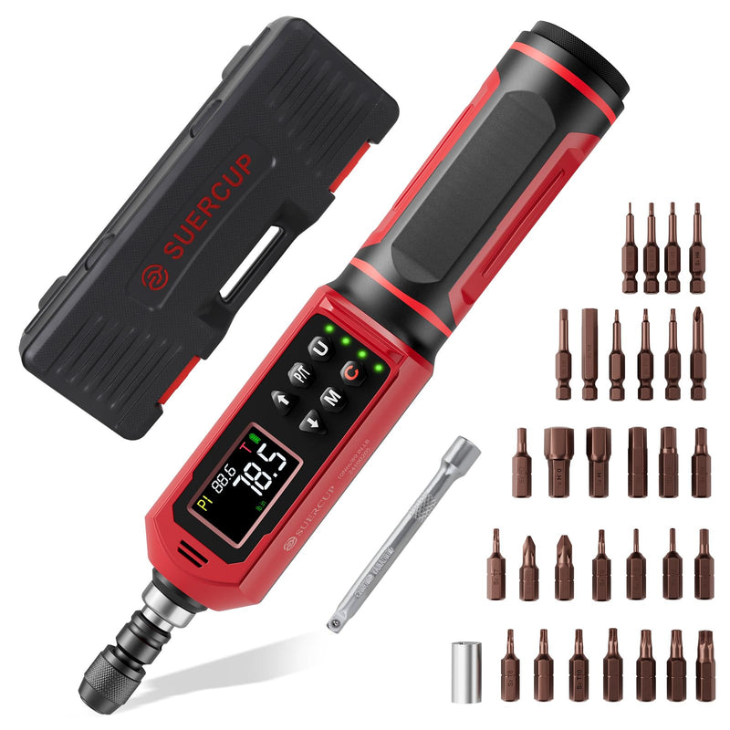 SUERCUP ±1% Accuracy, Digital Torque Screwdriver, 1.5-88.5in-lbs/0.15-10Nm | 1/4'' Drive Inch Pound Torque Screwdriver Electrician, LED, Buzzer, Vibration, 9 Preset Mode 5 Units for Bike, Gunsmithing 1/4-Inch 1.5-88.5in-lbs./0.15-10N.m