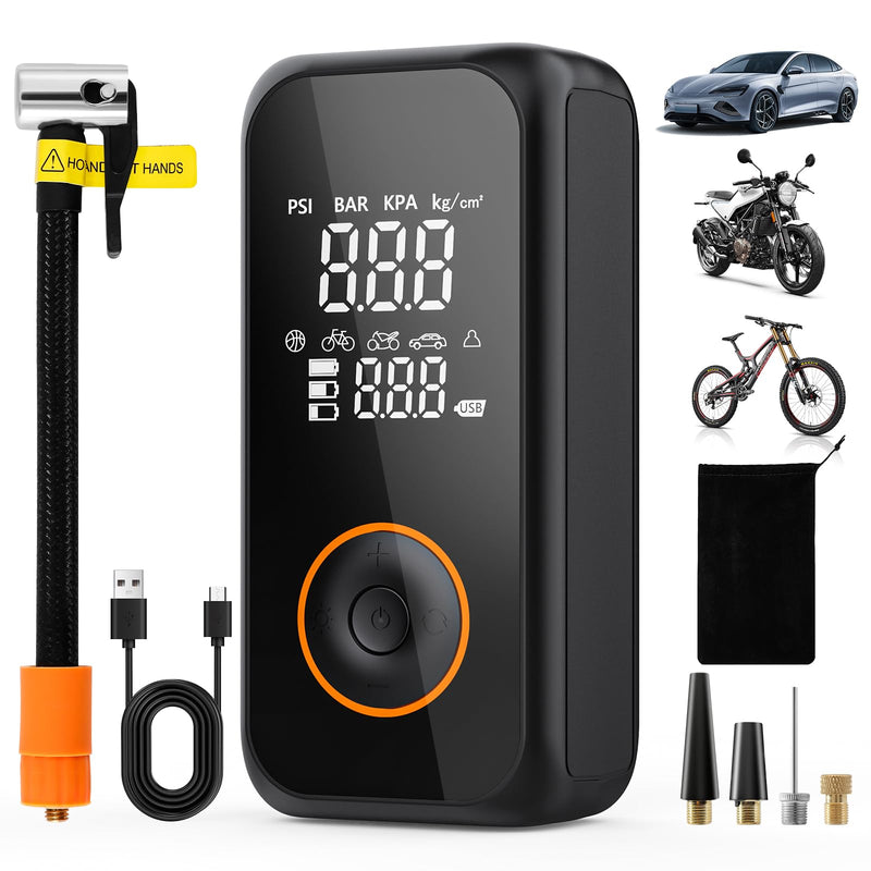 Portable Air Compressor, 150PSI Cordless Car Tire Inflator, 3X Faster Air Pump with Digital Gauge, Auto-off, LED Light, Tire Pump for Car, Bike, Motorcycle, Ball