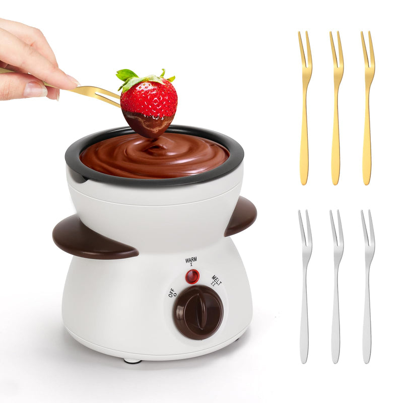 Mini Chocolate Fondue Pot Electric Chocolate Melting Pot with 6pcs Artistic Forks Perfect for Children's Party Christmas Gifts (White)