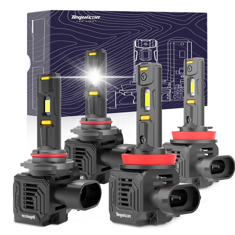 𝟗𝟎𝟎𝟓/HB3 𝐇𝟏𝟏/H9/H8/H16 High and Low Beam Fog Light Bulbs Combo 800% Ultra Brighter 6500K Cool White with 14000RPM Cooling Fan, Plug and Play, Pack of 4