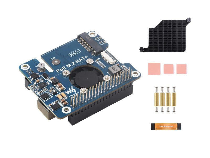 POE M.2 HAT+ Expansion Board Combines Power Over Ethernet POE HAT and PCIe to M.2 Adapter for Raspberry Pi 5, Support IEEE 802.3af/at Network Standard and M.2 NVME Hard Drives of 2230/2242 Size