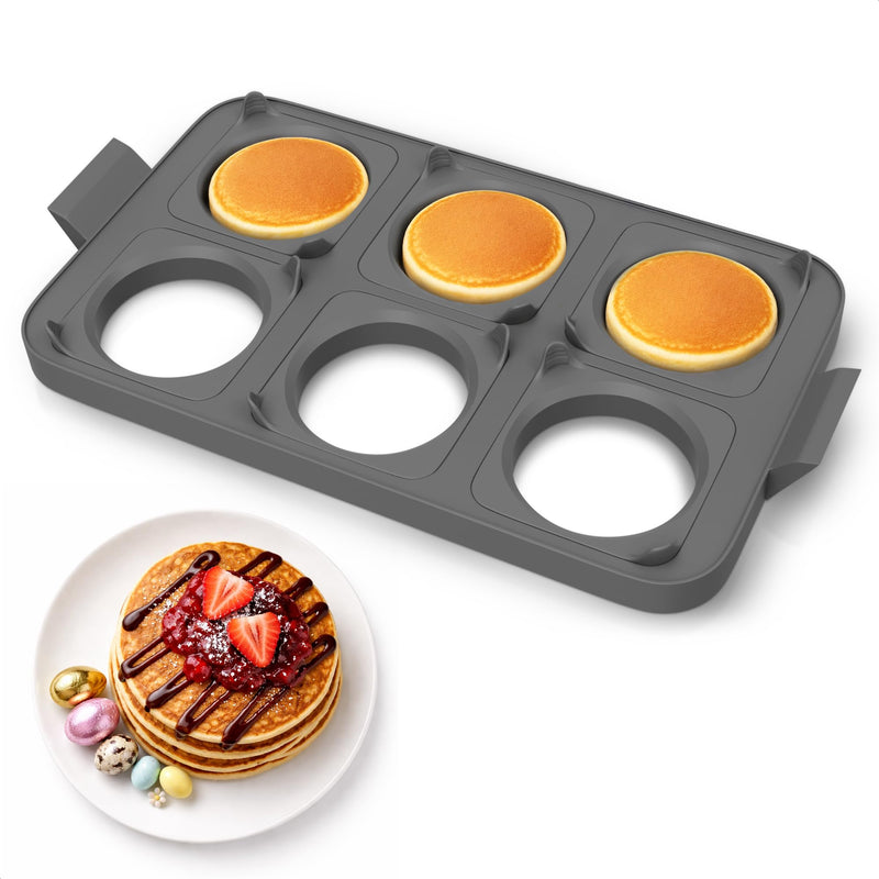 Silicone Egg Rings for Griddle & Flat Top Grill - 16.5" x 9" BBQ Grill Pancake Mold Tray with 6 Round & Square Shapes - Silicone Egg Molds for Omelets, Patties, Breakfast Sandwiches & Outdoor Cooking