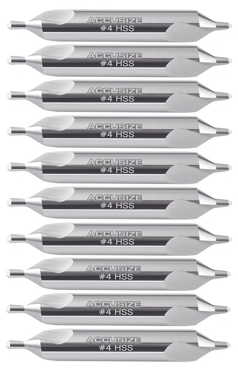 Accusize #4 HSS Center Drill, 0530-0400x10 | No.4, 5/16" x 1/8" x 2-1/8", 10 Pcs Pack, H.S.S. Center Drill Bits NO.4, 5/16" x 1/8" x 2-1/8", 10 pc