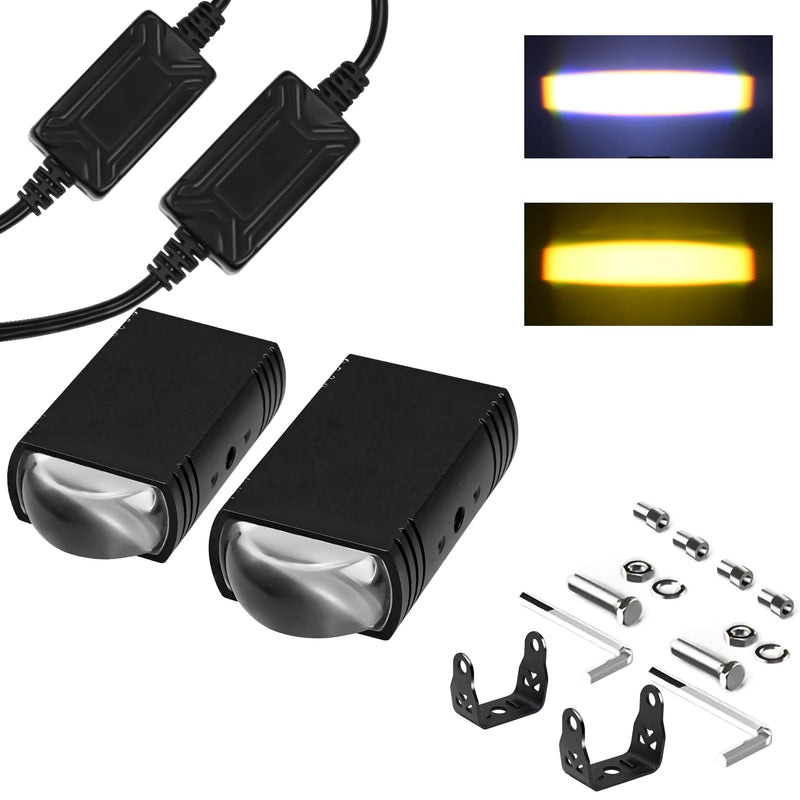 Motorcycle Driving Lights Double Color Lights White/Amber 3 Modes Hi/Lo Beam Sport Front Grille LED Lights with Lens Waterproof for SUV ATV Bike UTV Truck Boat,Pack of 2