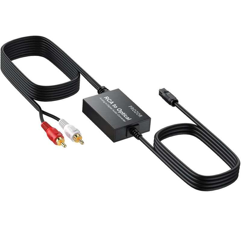 PROZOR Analog to Digital Audio Converter, RCA to Optical Audio Converter, with Built-in RCA to Optical Cable, Analogue Signals into Digital Audio, for Turntable/CD/DVD to Soundbar (Not Reversible)
