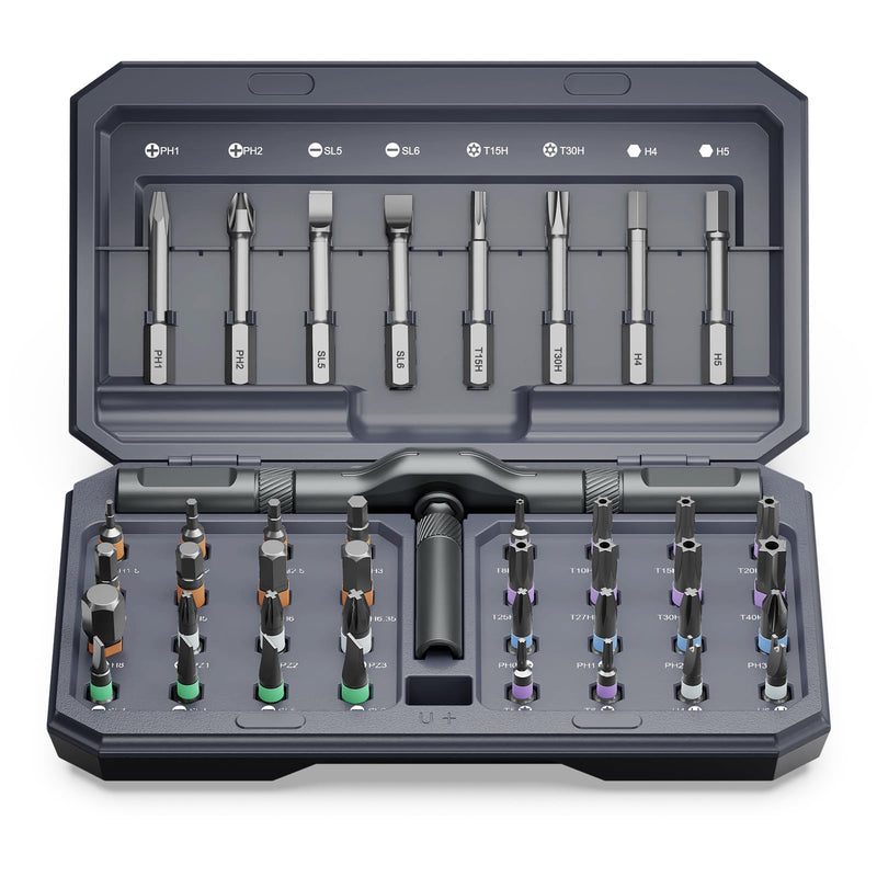 AMIR 42 in 1 Ratchet Screwdriver Set, Magnetic Screwdriver Set with 40 PCS Multi Bit, DIY Repair Tool Kit with Ratchet T Handle, Screw Driver Set Kit for Tools,Bicycle,Electronic Repair Grey