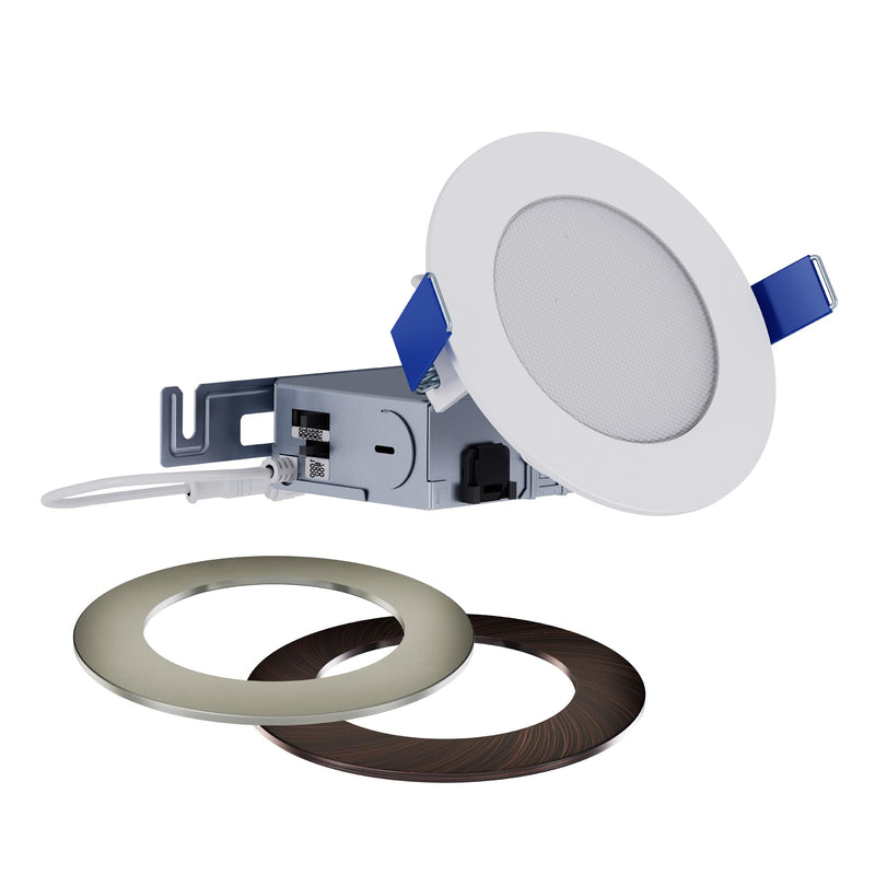 HALO HLB 4 inch LED Recessed Ceiling Light Canless Dimmable with Selectable Lumens and Selectable Color 27/30/35/40/5000K Wet Location Airtight Ultra Slim Indoor Outdoor with 2 Trims HLB4LSFS5-2TR Selectable 700/850/1000 Lumens