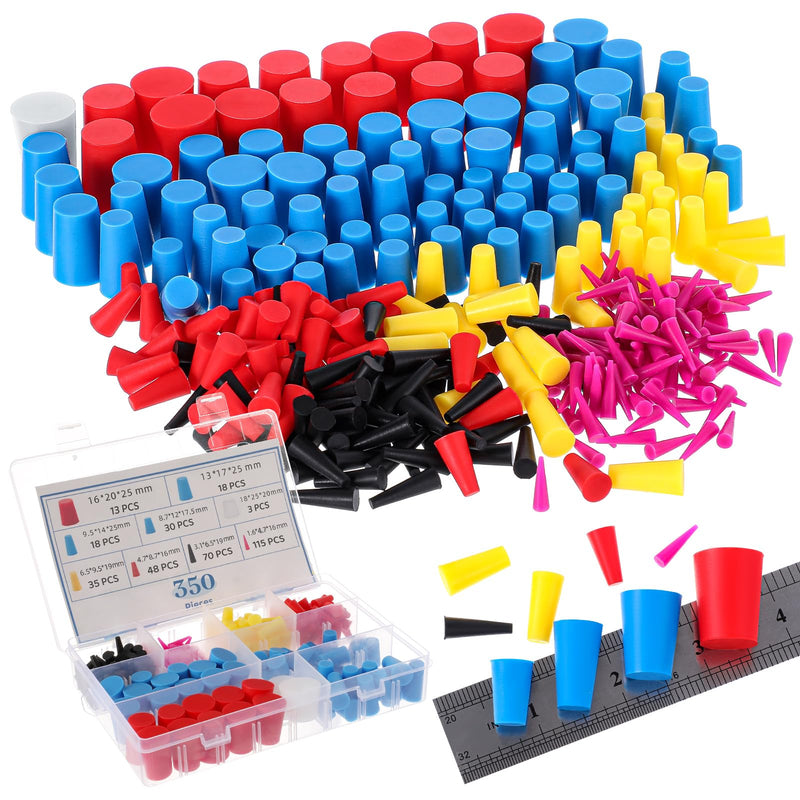 350 Pcs Rubber Plugs 8-Sizes Silicone Tapered Plug Kit 1/15" to 1" High Temp Stoppers for Coating, Hole, Painting Protection Silicone Stopper 350