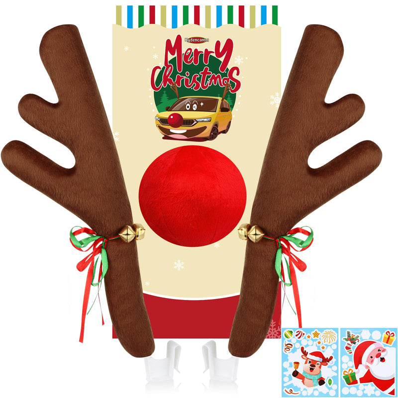 Reindeer Car Decoration for Christmas with Nose, 4PCS Window Sticker, Antlers for Car Reindeer Window Roof-Top & Front Grille, Auto Holiday Decoration Reindeer Ears for Car SUV Van Truck 15.5 inches