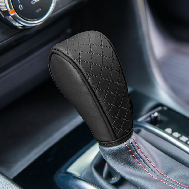 Leather Car Gear Shift Cover, Anti-Slip Dust Waterproof Gear Shifter Stick Protector, Soft Breathable Universal Automotive Shift Knob Decoration Accessories, Fit Car, SUV, Truck (Black) Black